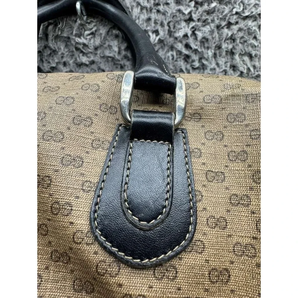 Vintage 80's Gucci‎ GG Monogram Canvas Mini Boston Top Handle Satchel Bag Brown
